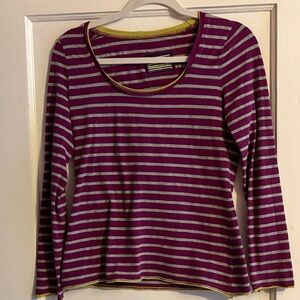 Boden Purple and Gray Striped Long Sleeve Top
